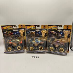 HOT WHEEL MONSTER TRUCKS TROPHY CHAMPION GOLD SERIES LOT OF 3 PIRAN BITE TORQUE